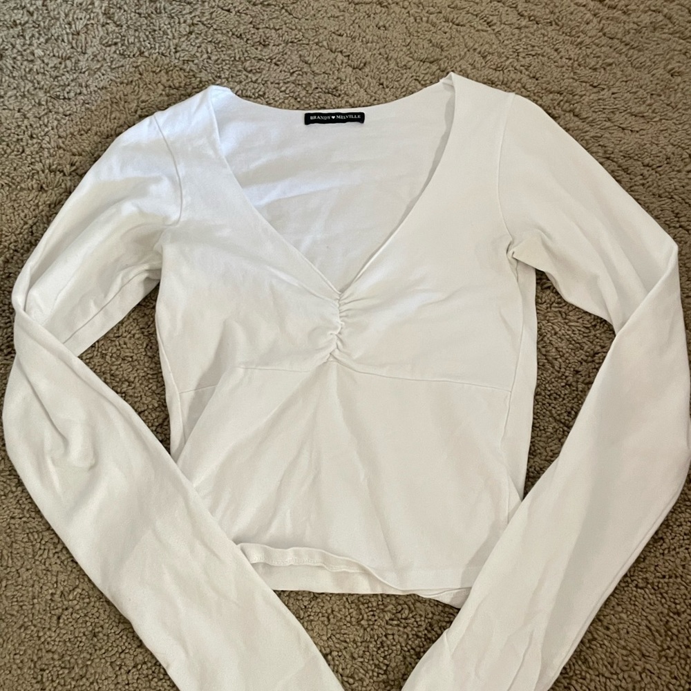 Brandy White Scrunch Long Sleeve Top